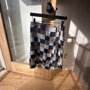 Alberta Ferretti Geometric Check Silk Skirt